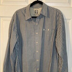 Timberland Men's Blue Striped Button Down Shirt - Left Chest Pocket - Size XL